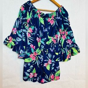 Hint of Blush Floral Off the Shoulder Shorts Romper Size Small